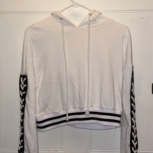 White Hoodie With Lace Up Arms